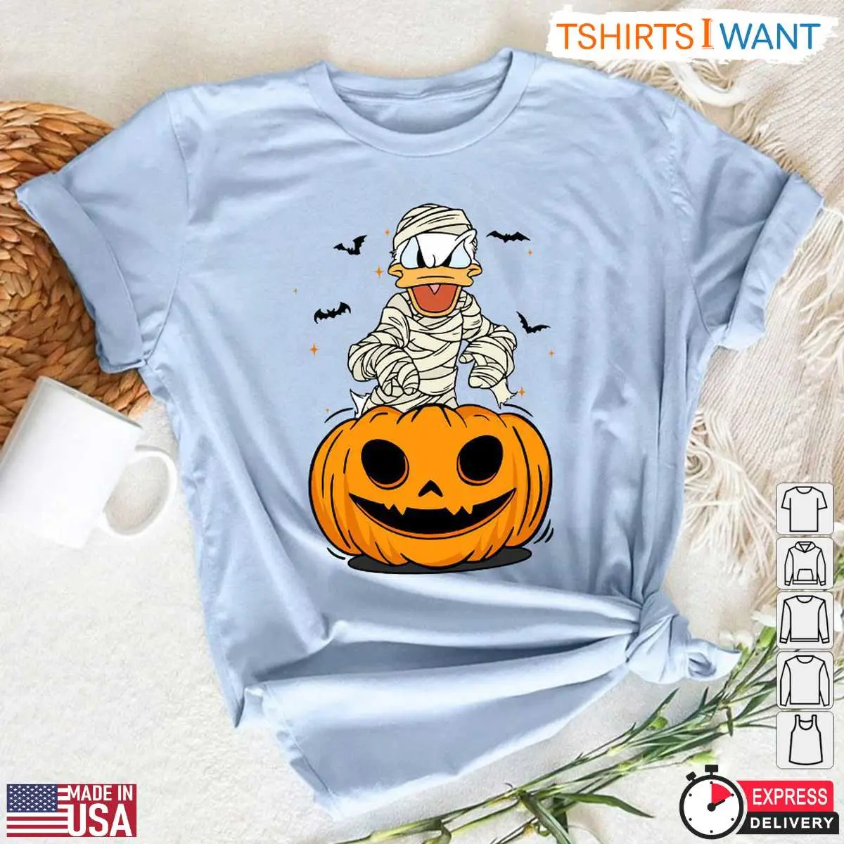 Donald Duck Pumpkin Halloween T Shirt Disney Mummy and Bat Graphic Tee 1 1.jpg