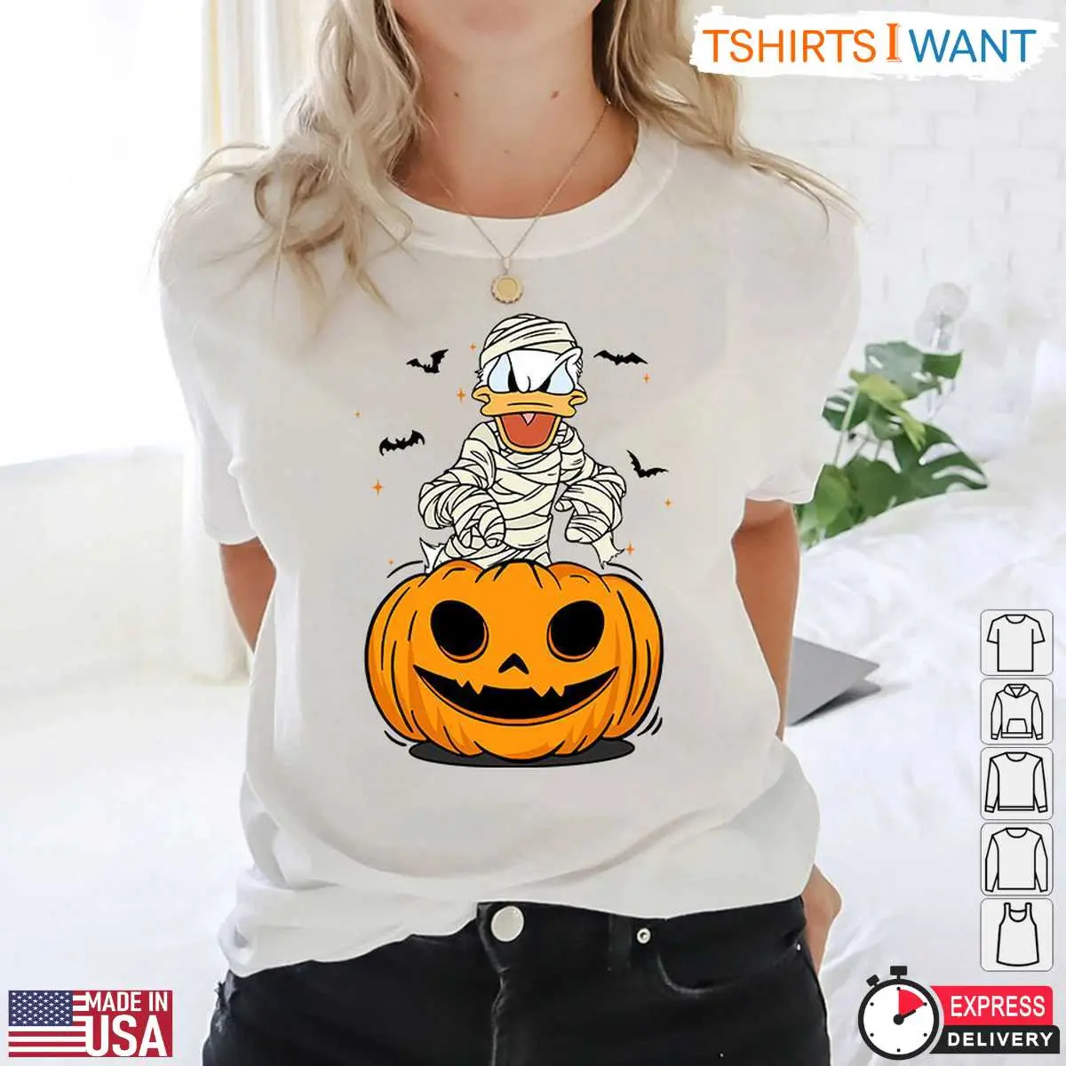 Donald Duck Pumpkin Halloween T Shirt Disney Mummy and Bat Graphic Tee 2 1.jpg
