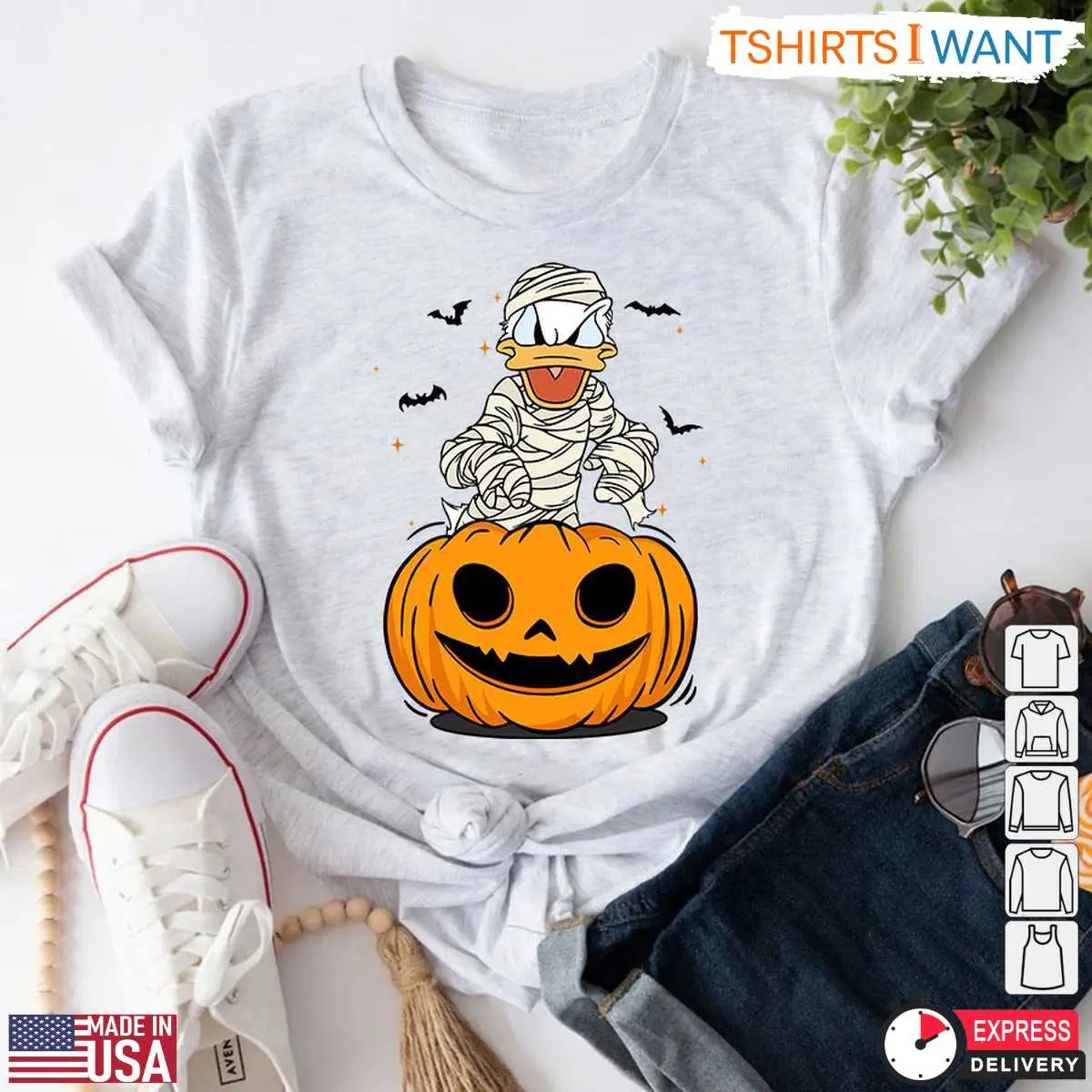 Donald Duck Pumpkin Halloween T Shirt Disney Mummy and Bat Graphic Tee 3 1.jpg