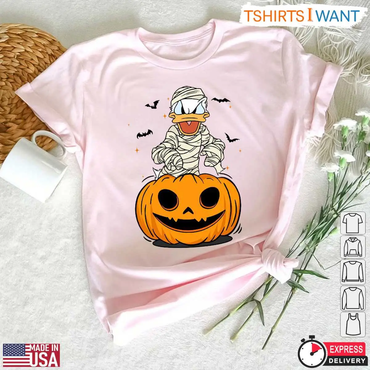Donald Duck Pumpkin Halloween T Shirt Disney Mummy and Bat Graphic Tee 4 1.jpg