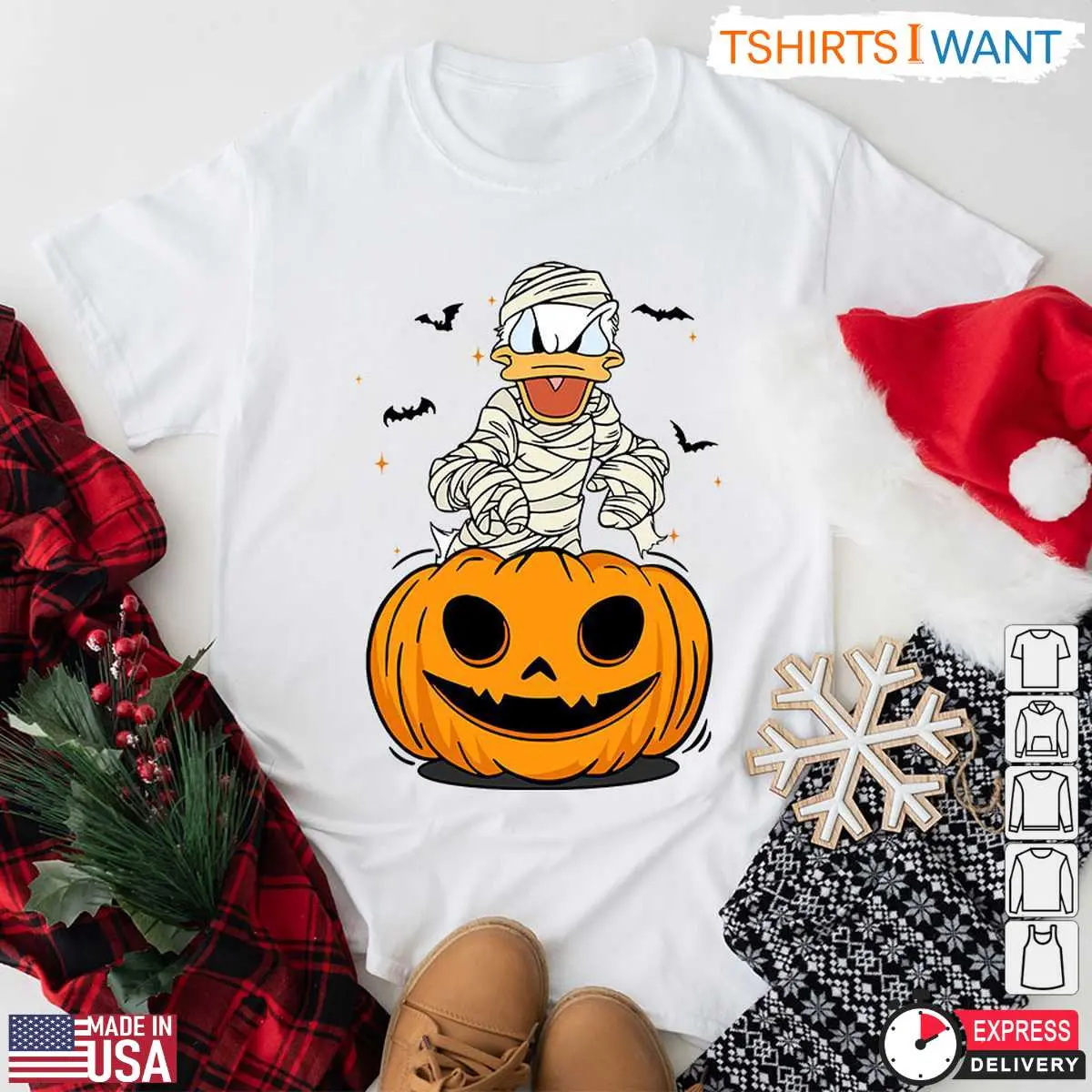 Donald Duck Pumpkin Halloween T Shirt Disney Mummy and Bat Graphic Tee 5 1.jpg