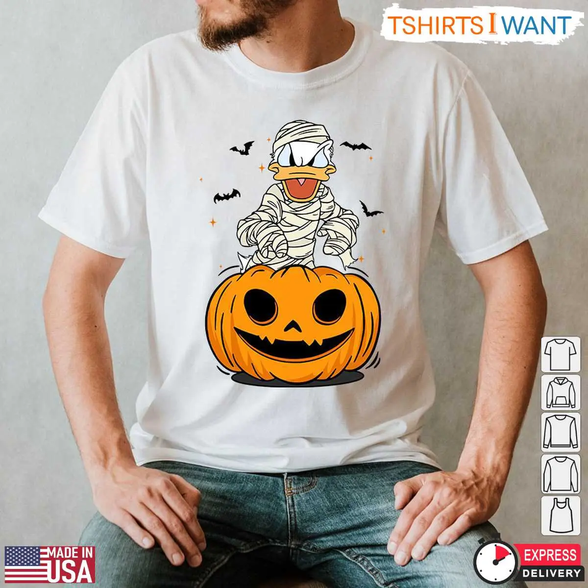 Donald Duck Pumpkin Halloween T Shirt Disney Mummy and Bat Graphic Tee 6 1.jpg