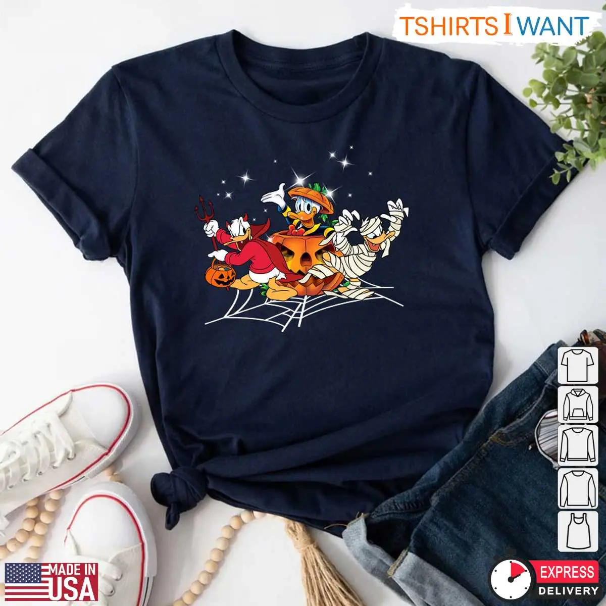 Donald Duck and Friends Halloween Costumes T Shirt Disney Devil Mummy and Pumpkin Graphic Tee 4 1.jpg