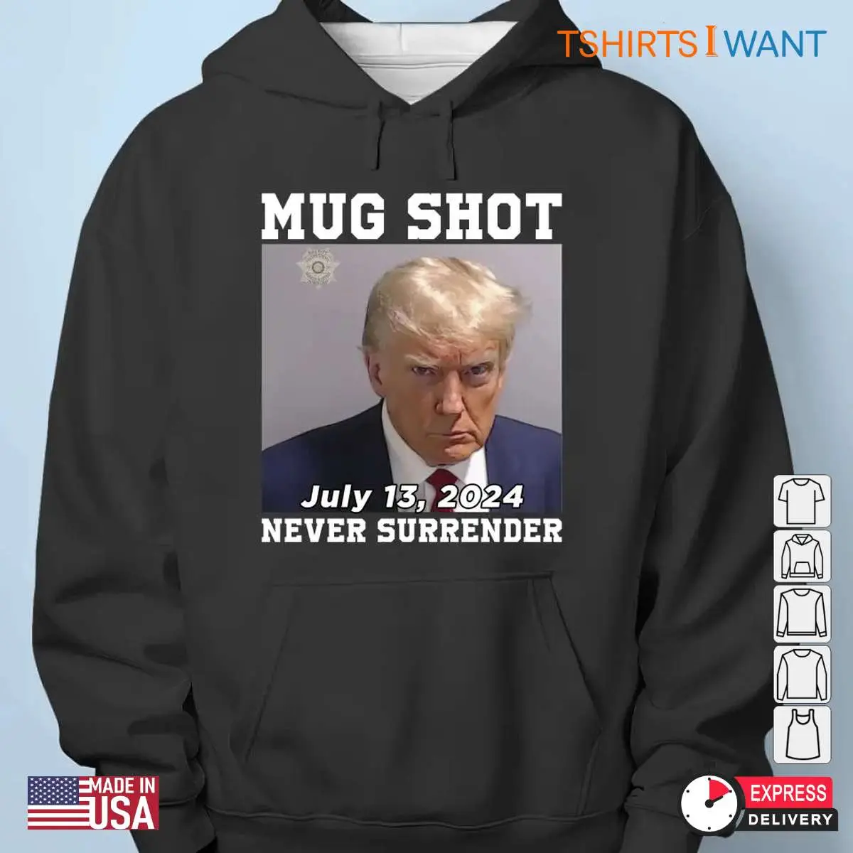Donald Trump Mug Shot T shirt Never Surrender Tee 5 1.jpg
