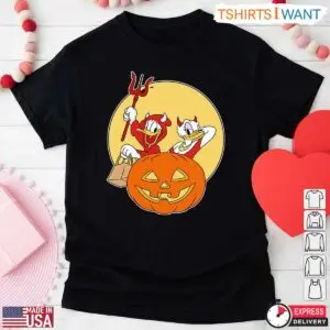 Donald and Daisy Duck Halloween Costumes T Shirt Disney Devil Costume with Pumpkin Graphic Tee 1 1.jpg