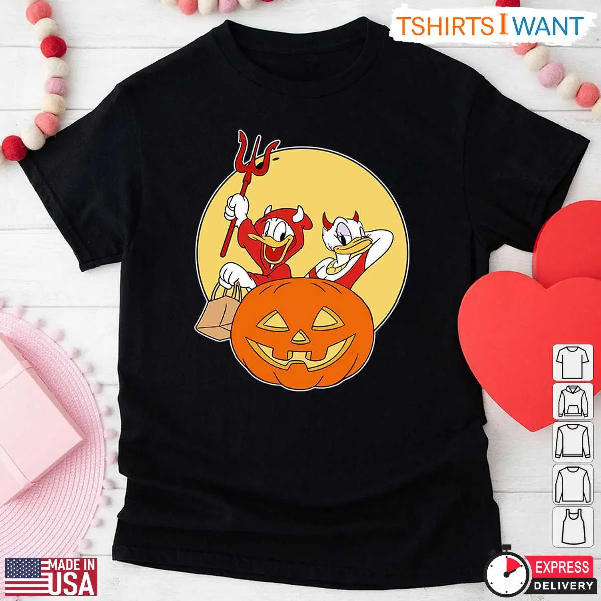 Donald and Daisy Duck Halloween Costumes T Shirt Disney Devil Costume with Pumpkin Graphic Tee 1 1.jpg