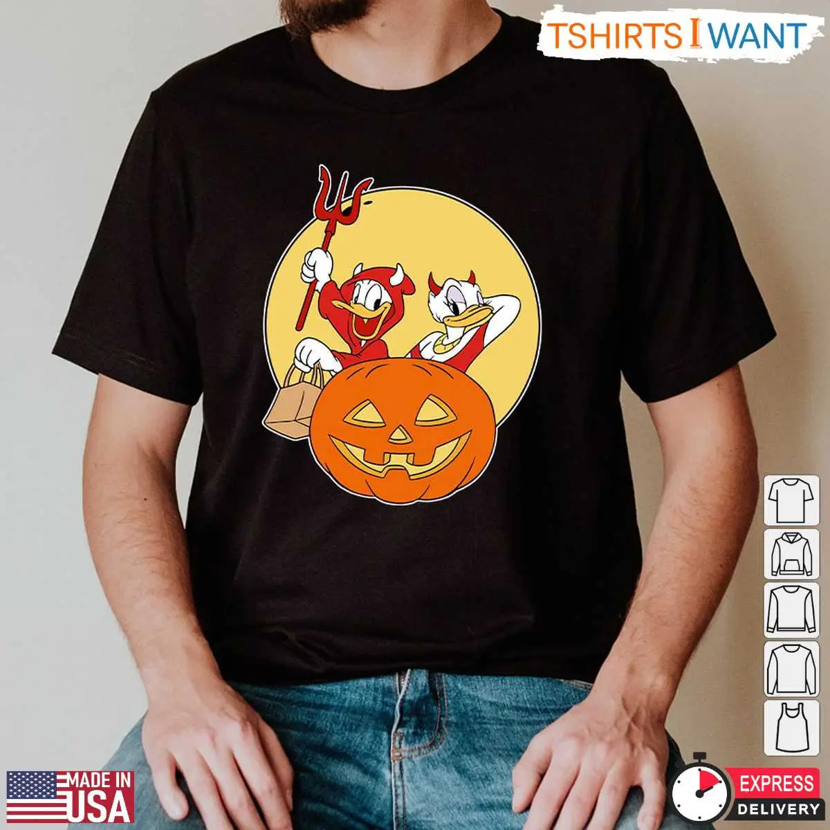 Donald and Daisy Duck Halloween Costumes T Shirt Disney Devil Costume with Pumpkin Graphic Tee 2 1.jpg