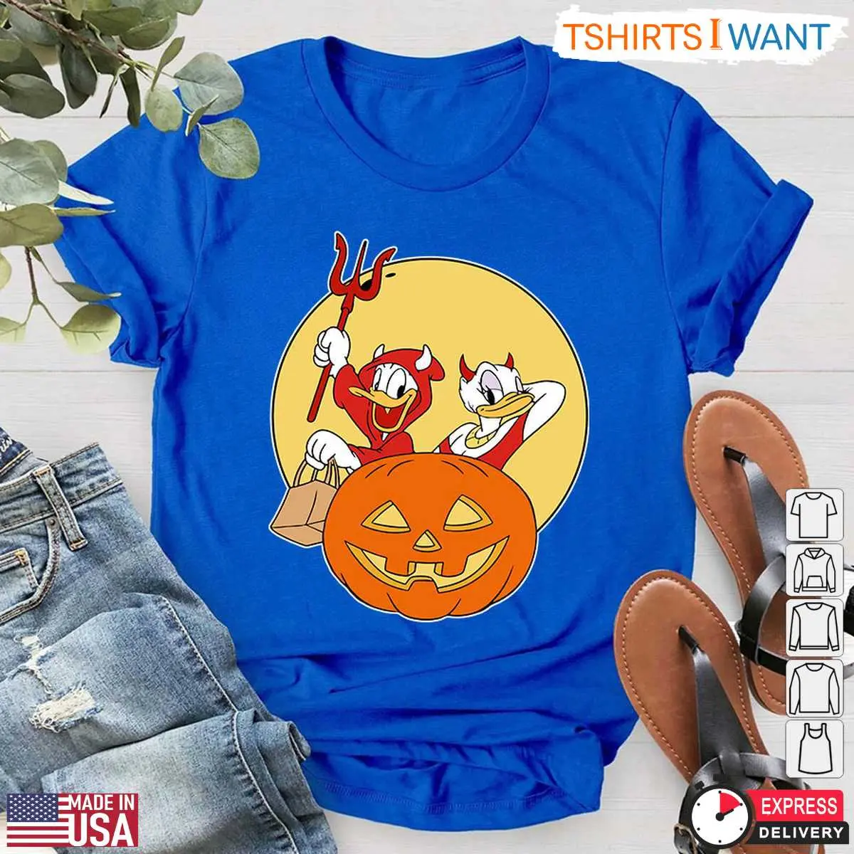 Donald and Daisy Duck Halloween Costumes T-Shirt – Disney Devil Costume with Pumpkin Graphic Tee 13 Donald and Daisy Duck Halloween Costumes T-Shirt Detail