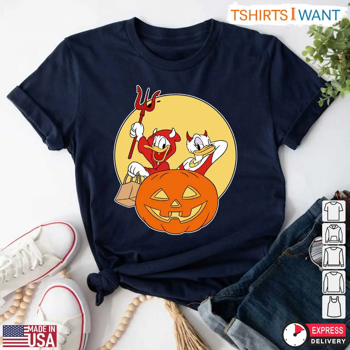 Donald and Daisy Duck Halloween Costumes T Shirt Disney Devil Costume with Pumpkin Graphic Tee 6 1.jpg