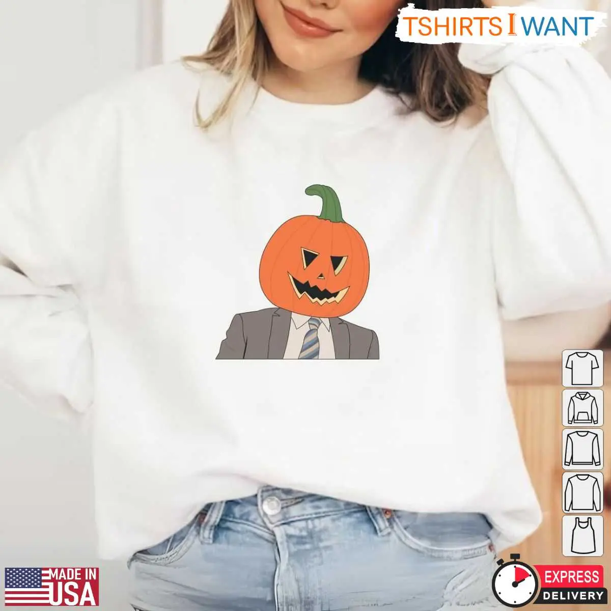 Dwight Halloween Pumpkin Head Sweatshirt – Funny Office-Themed Crewneck for Halloween Fans 11 Dwight Halloween Pumpkin Head Sweatshirt Detail