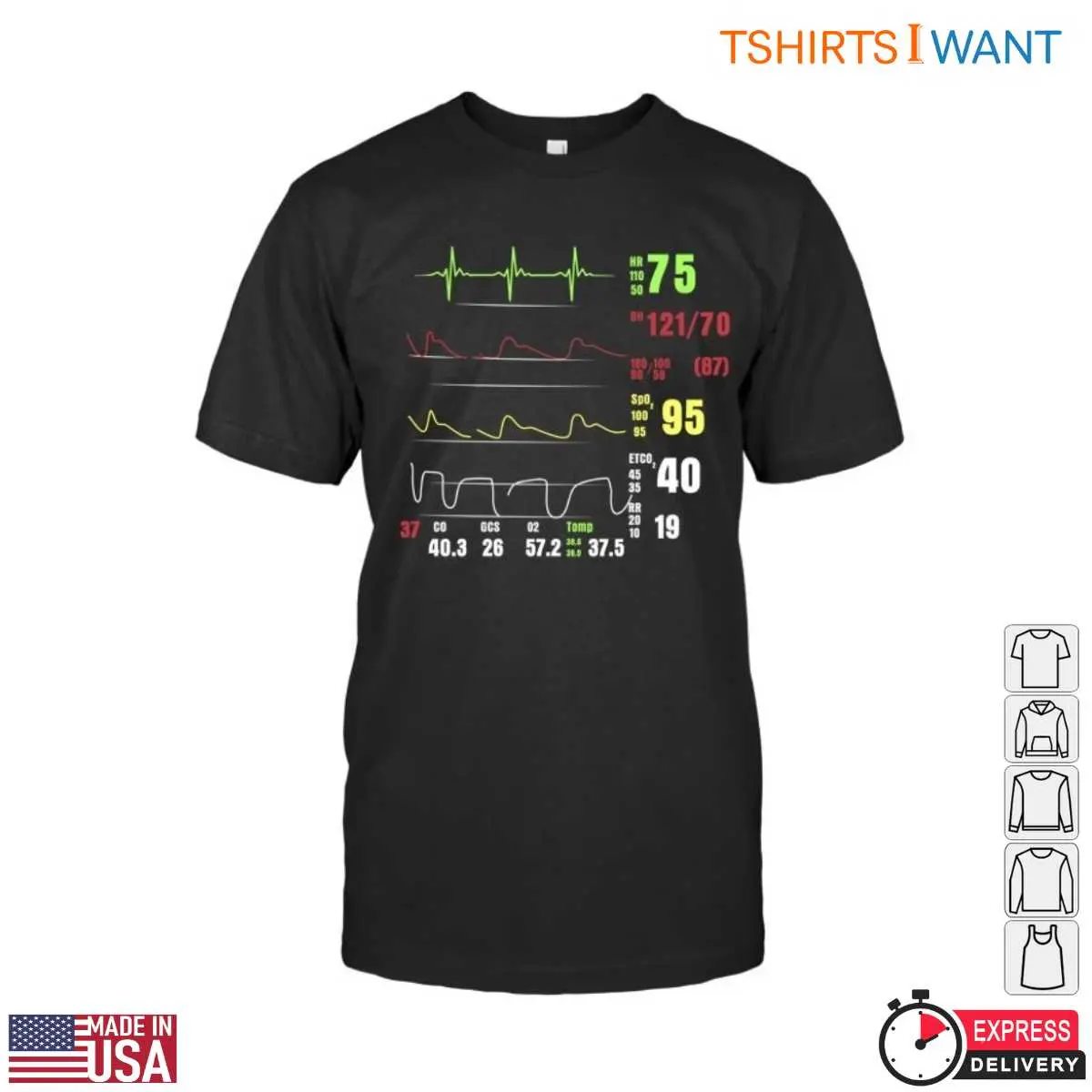 EKG Heart Rate Monitor T-Shirt - Medical Vital Signs Heartbeat Nurse Doctor Gift 12 EKG Heart Rate T-Shirt Front