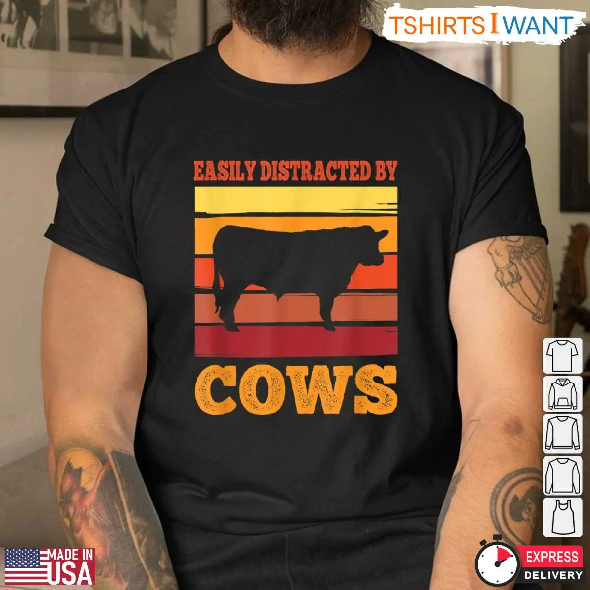 Easily Distracted By Cows Retro Farm Animal T Shirt 3 1.jpg