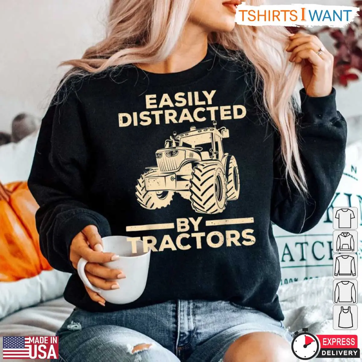 Easily Distracted By Tractors Funny Farming T-Shirt 11 Easily Distracted By Tractors Funny Farming T-Shirt Detail