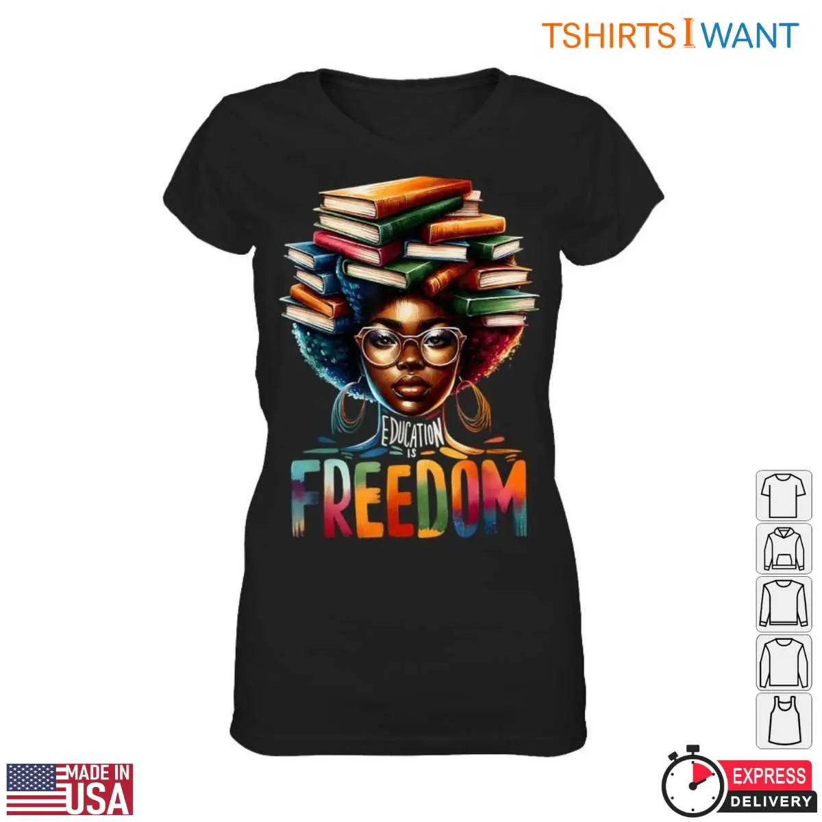 Education Is Freedom with Books on Head Inspirational Teacher T Shirt 2 1.jpg