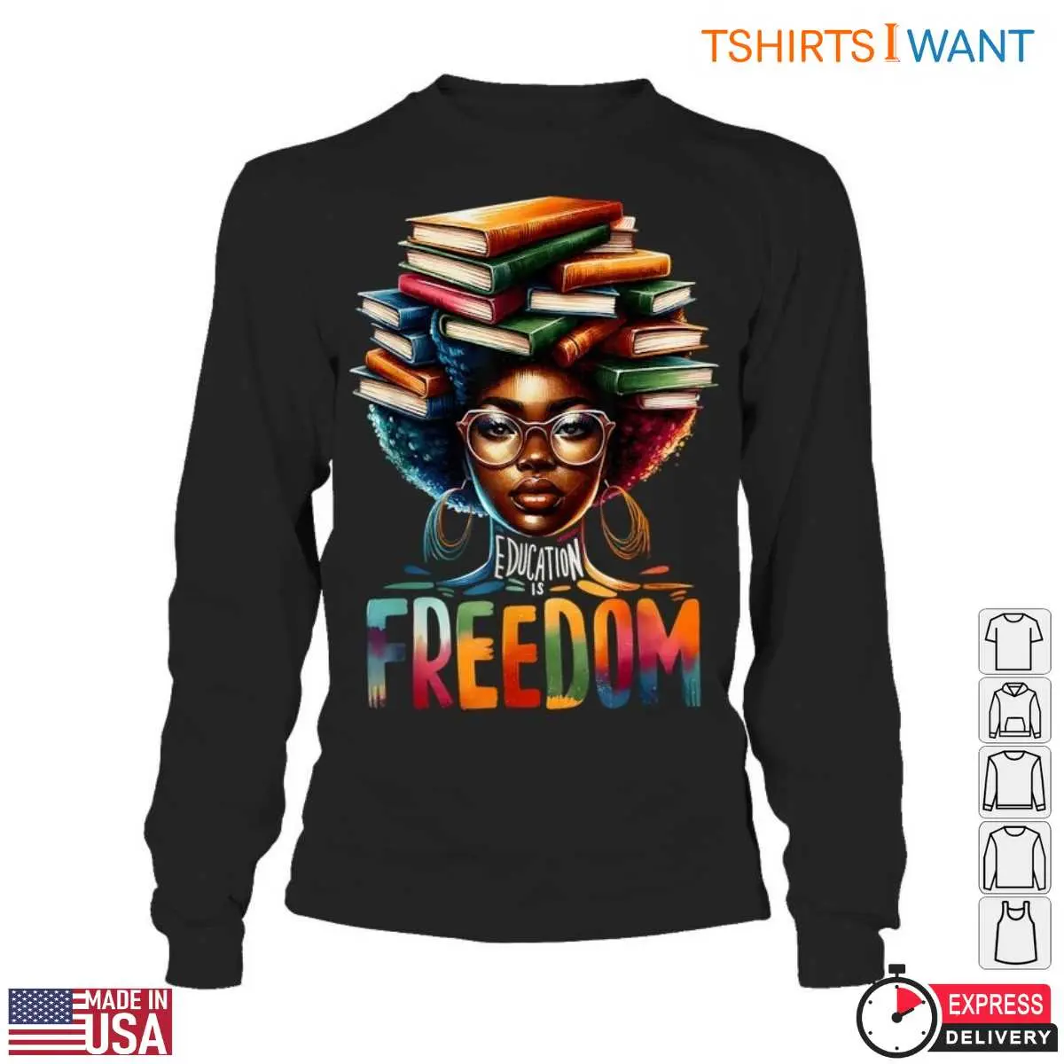 Education Is Freedom with Books on Head Inspirational Teacher T Shirt 5 1.jpg