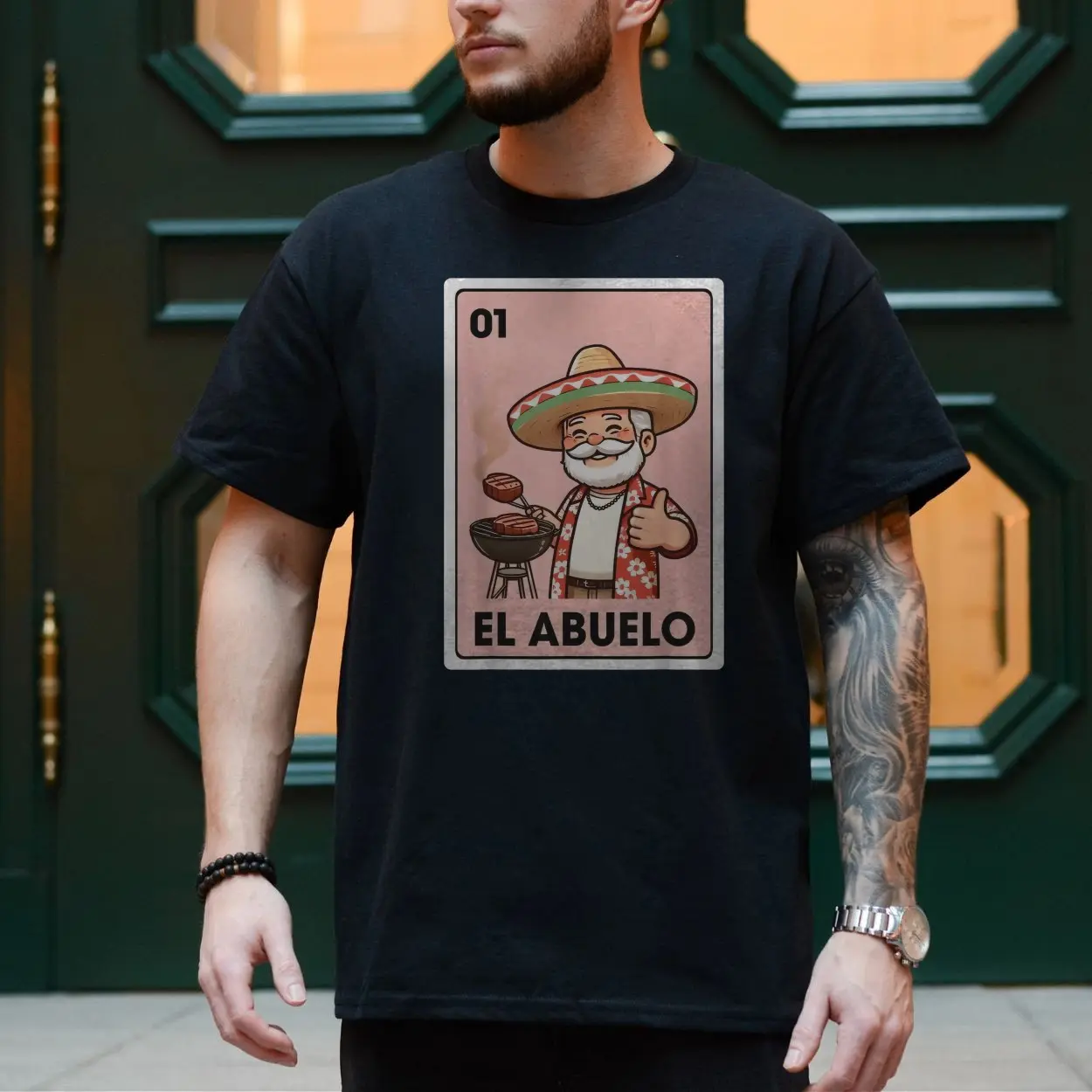 El Abuelo Loteria Card Mexican Grandpa BBQ Graphic T Shirt 4 1.jpg