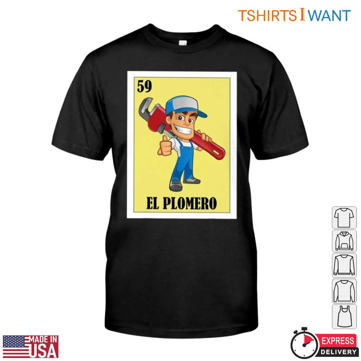 El Plomero T-Shirt - Cartoon Plumber Design, Spanish Plumbing Humor Tee 12 El Plomero T-Shirt Front View