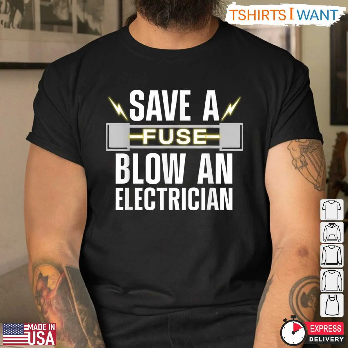 Electrician Humorous Save A Fuse Electrician T-Shirt 9 Save A Fuse Electrician T-Shirt Detail