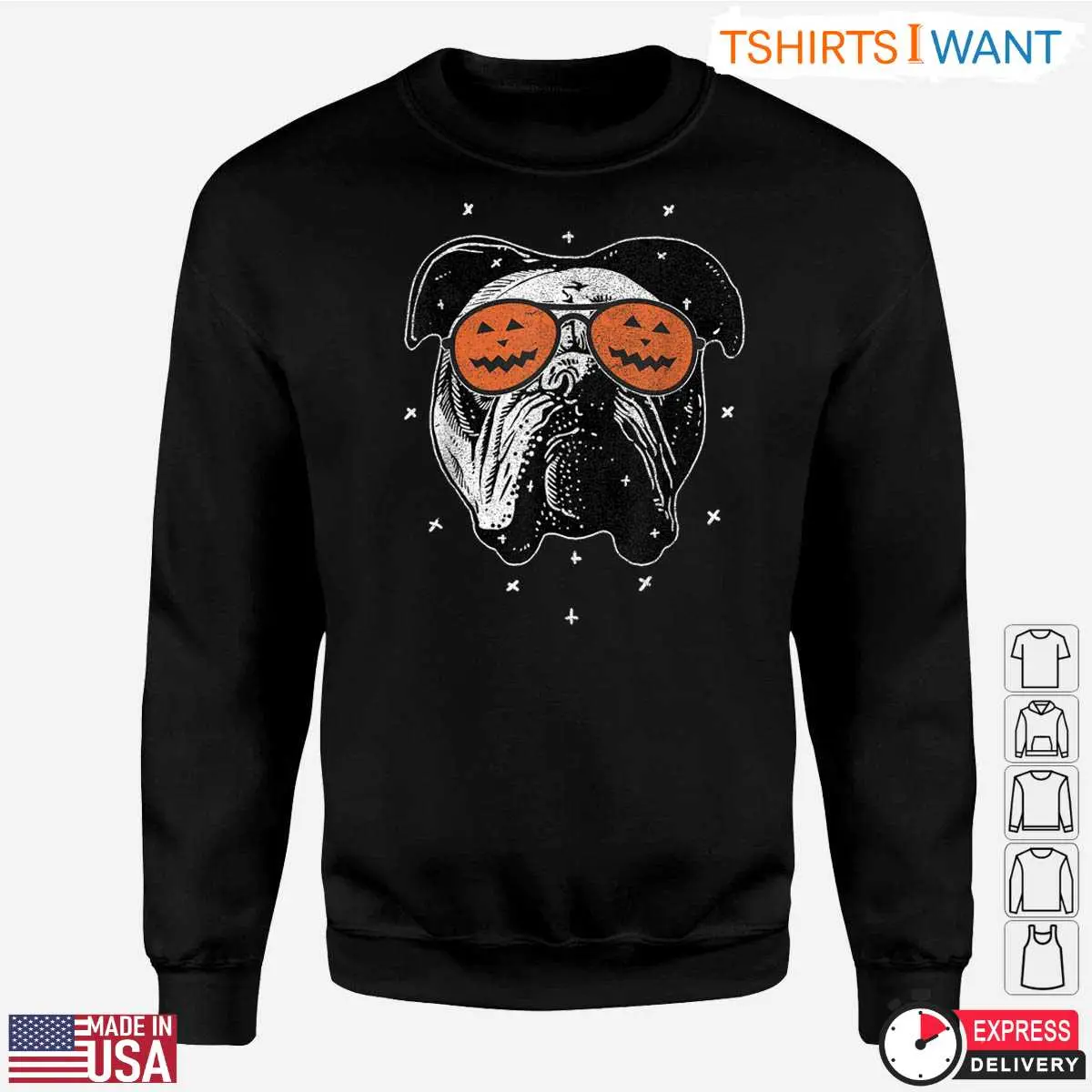 English Bulldog Halloween T Shirt Funny Bulldog with Pumpkin Sunglasses Graphic Tee 2 1 1.jpg
