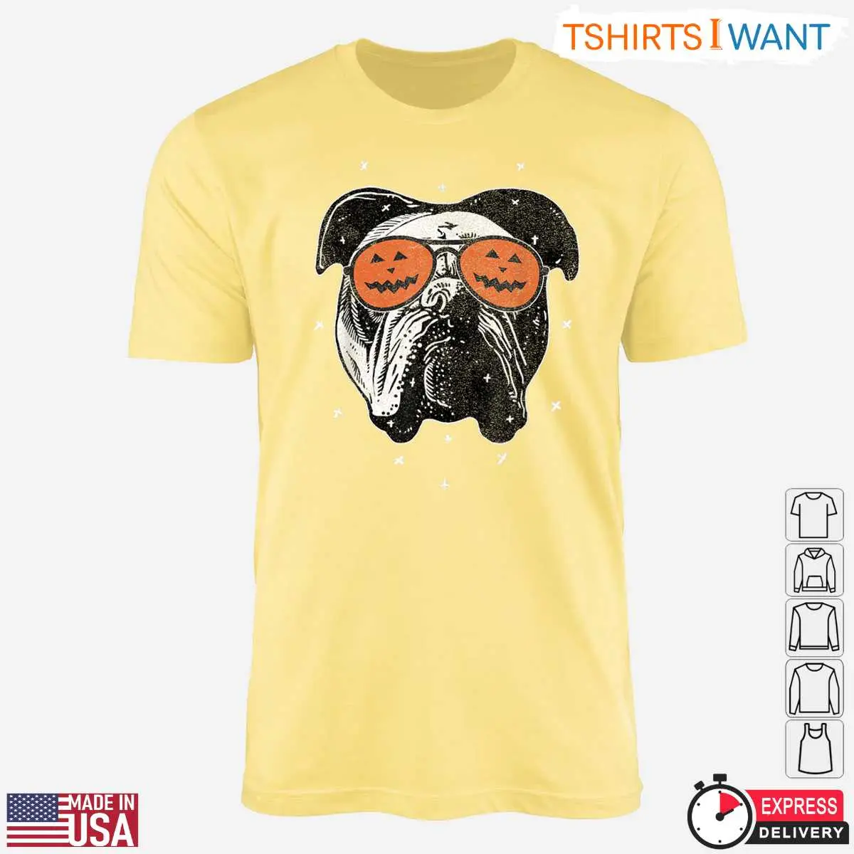 English Bulldog Halloween T Shirt Funny Bulldog with Pumpkin Sunglasses Graphic Tee 3 1 1.jpg