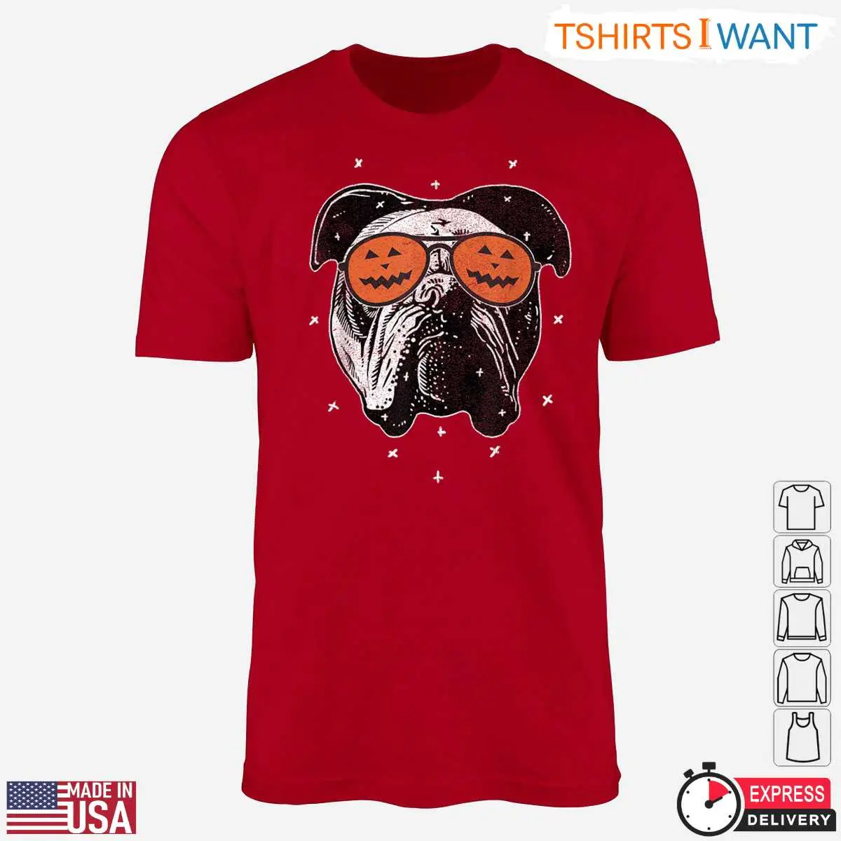 English Bulldog Halloween T Shirt Funny Bulldog with Pumpkin Sunglasses Graphic Tee 7 1 1.jpg