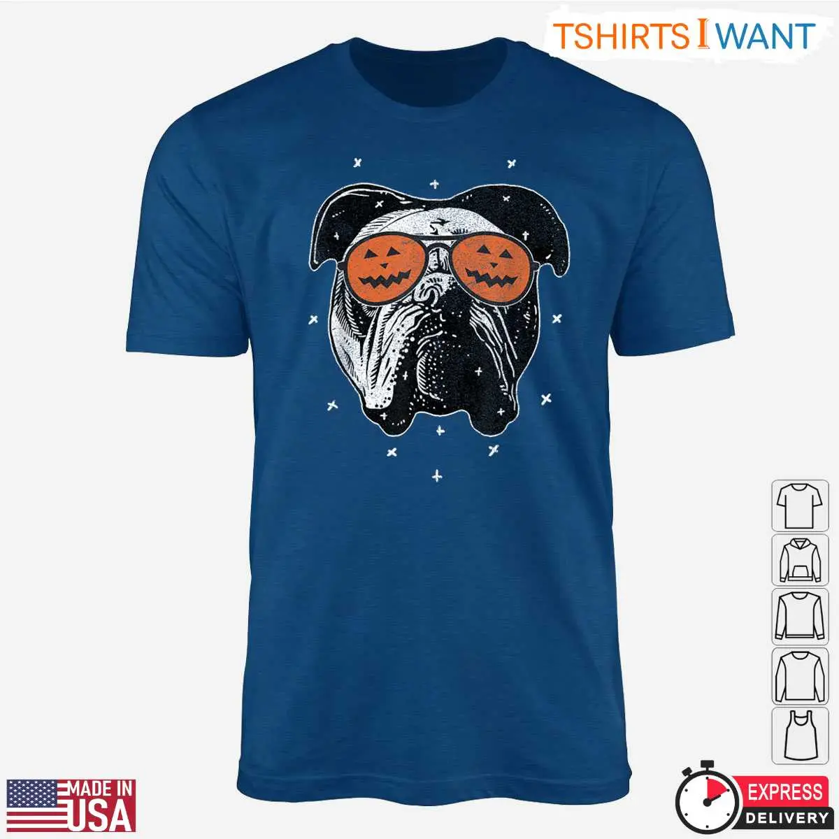 English Bulldog Halloween T Shirt Funny Bulldog with Pumpkin Sunglasses Graphic Tee 8 1 1.jpg