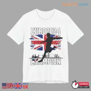 Euro 2024 England Champion White T-Shirt with British Flag Background