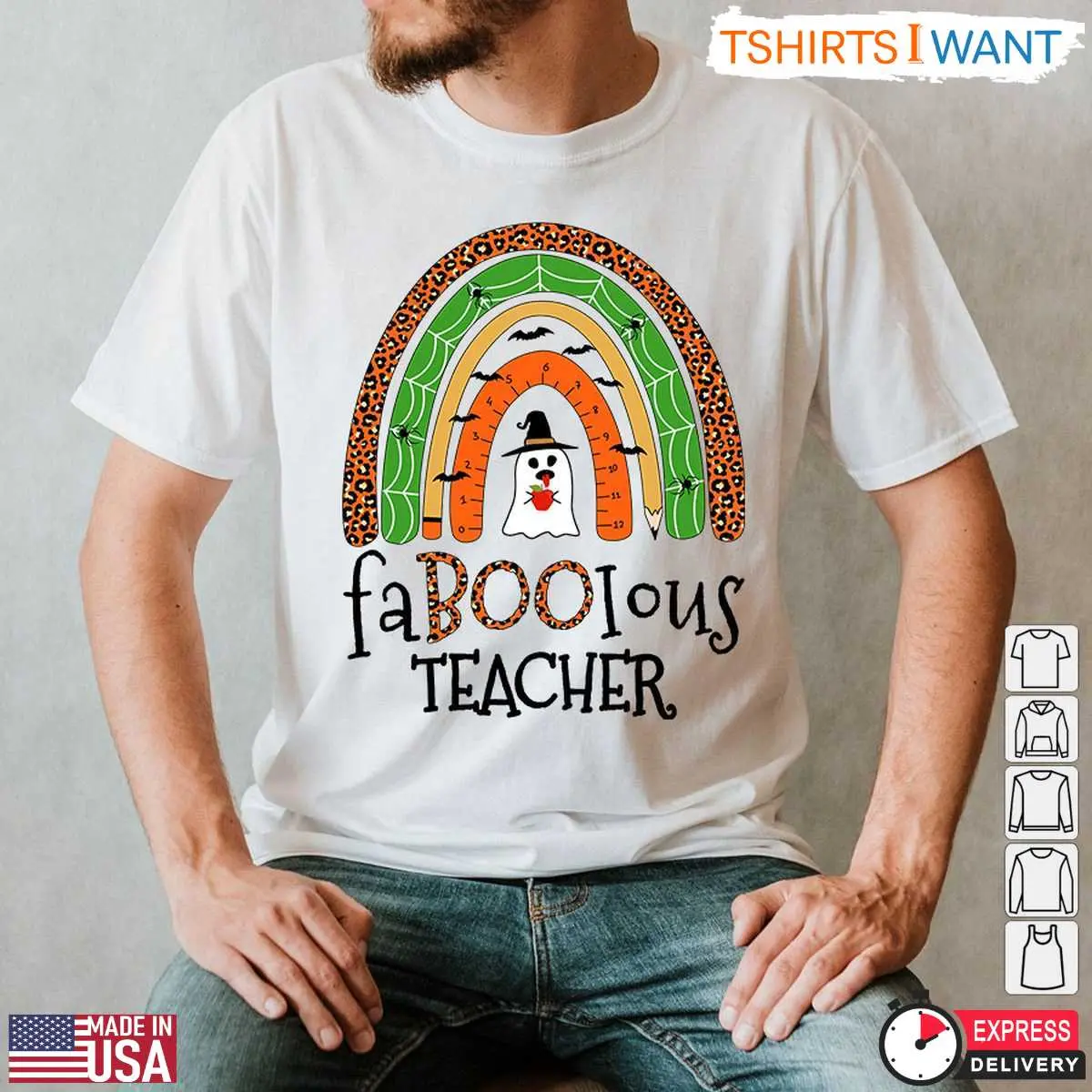 Fabolous Halloween Costume T-Shirt – FaBOOlous Teacher Ghost and Rainbow Graphic Tee 13 Fabolous Halloween Costume T-Shirt Detail