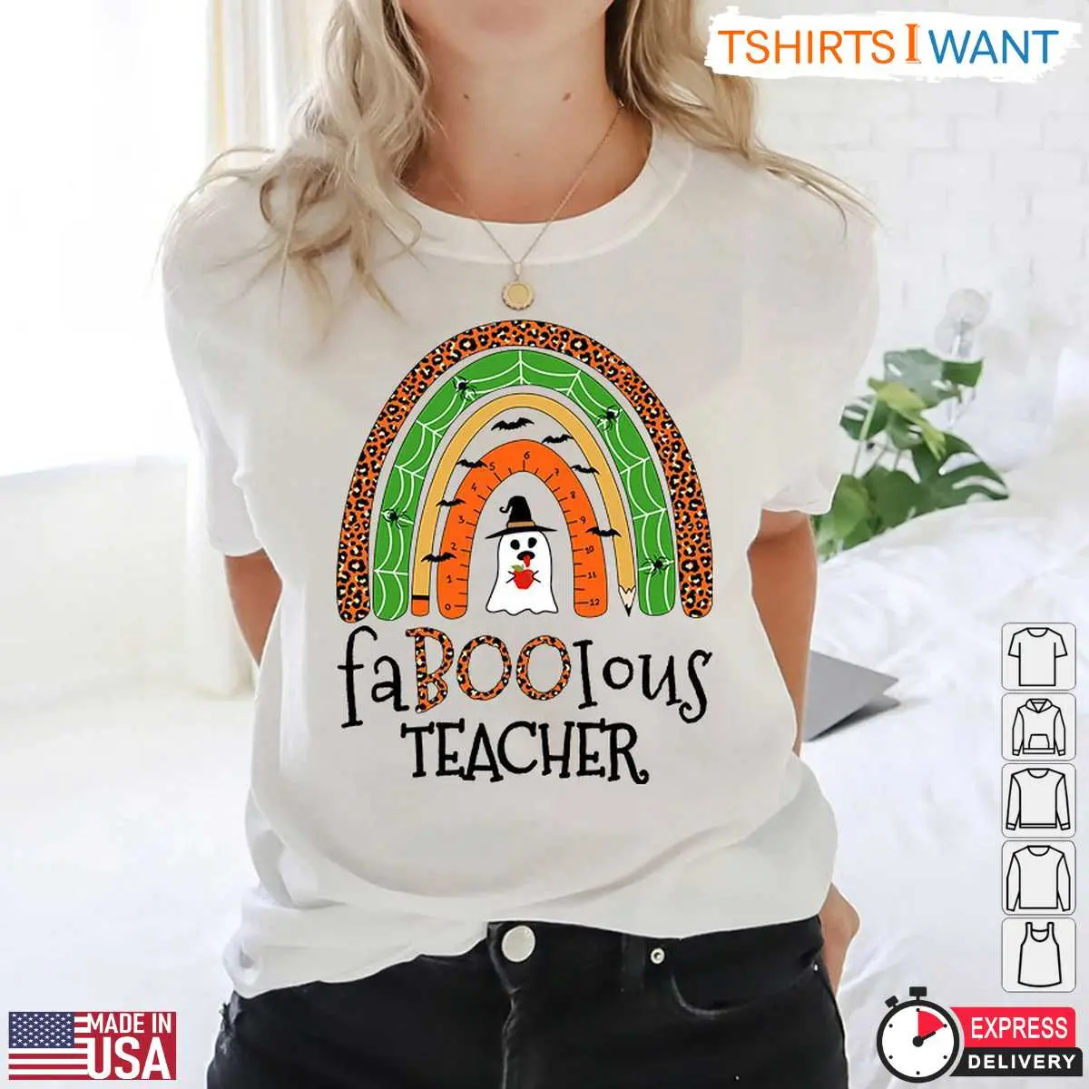 Fabolous Halloween Costume T Shirt FaBOOlous Teacher Ghost and Rainbow Graphic Tee 5 1 1.jpg