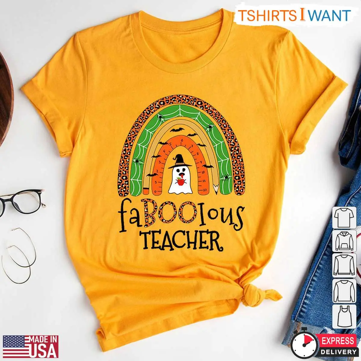 Fabolous Halloween Costume T Shirt FaBOOlous Teacher Ghost and Rainbow Graphic Tee 6 1 1.jpg
