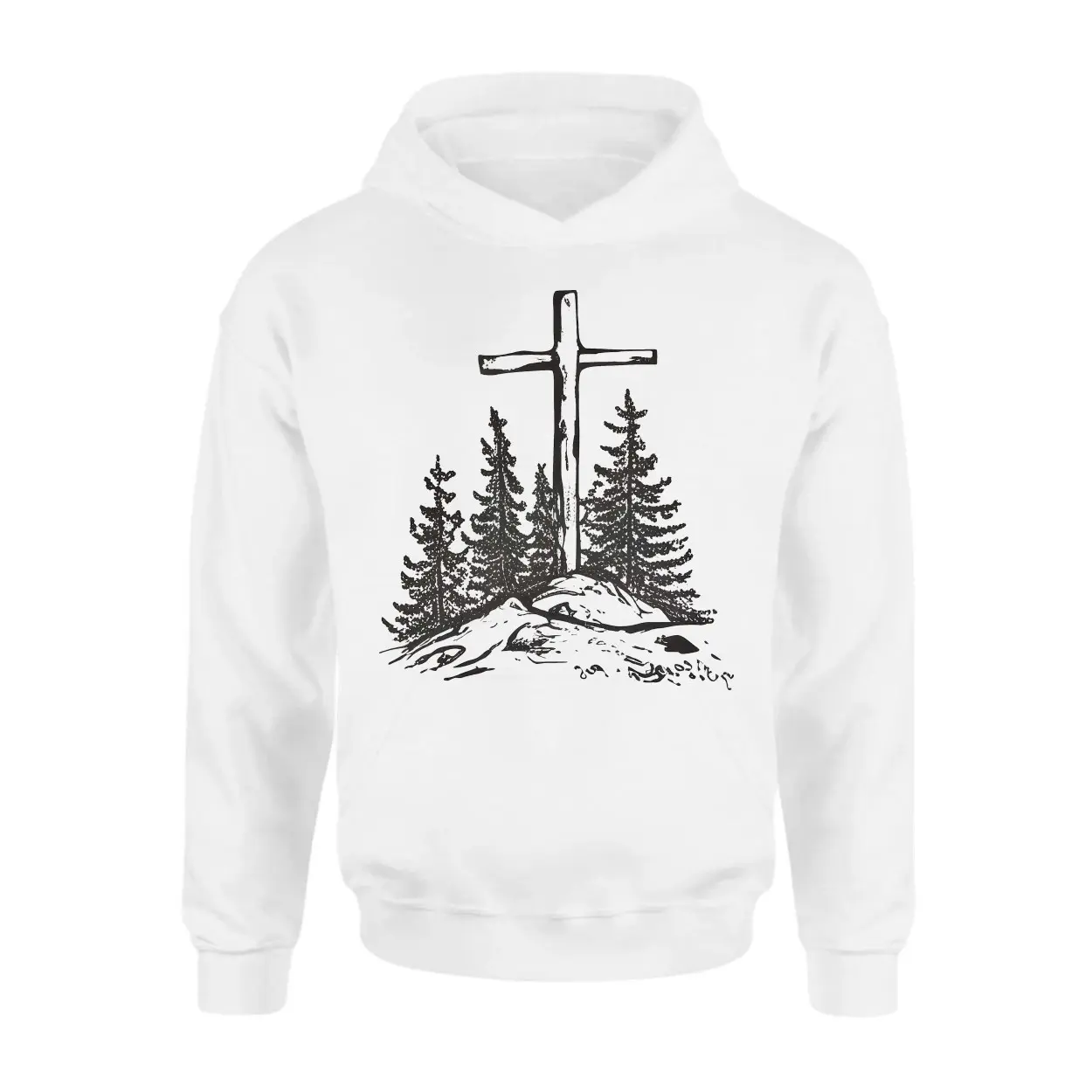 Faith Can Move Mountains T Shirt Christian Cross and Pine Trees 2 1.jpg