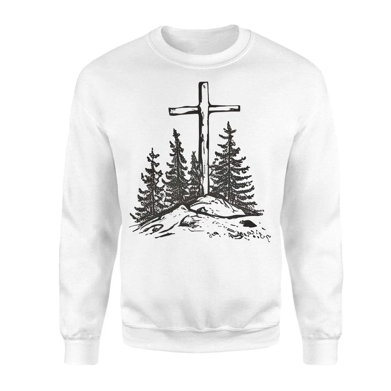 Faith Can Move Mountains T Shirt Christian Cross and Pine Trees 3 1.jpg