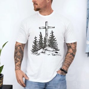Faith Can Move Mountains T Shirt Christian Cross and Pine Trees 4 1.jpg