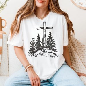 Faith Can Move Mountains T Shirt Christian Cross and Pine Trees 5 1.jpg