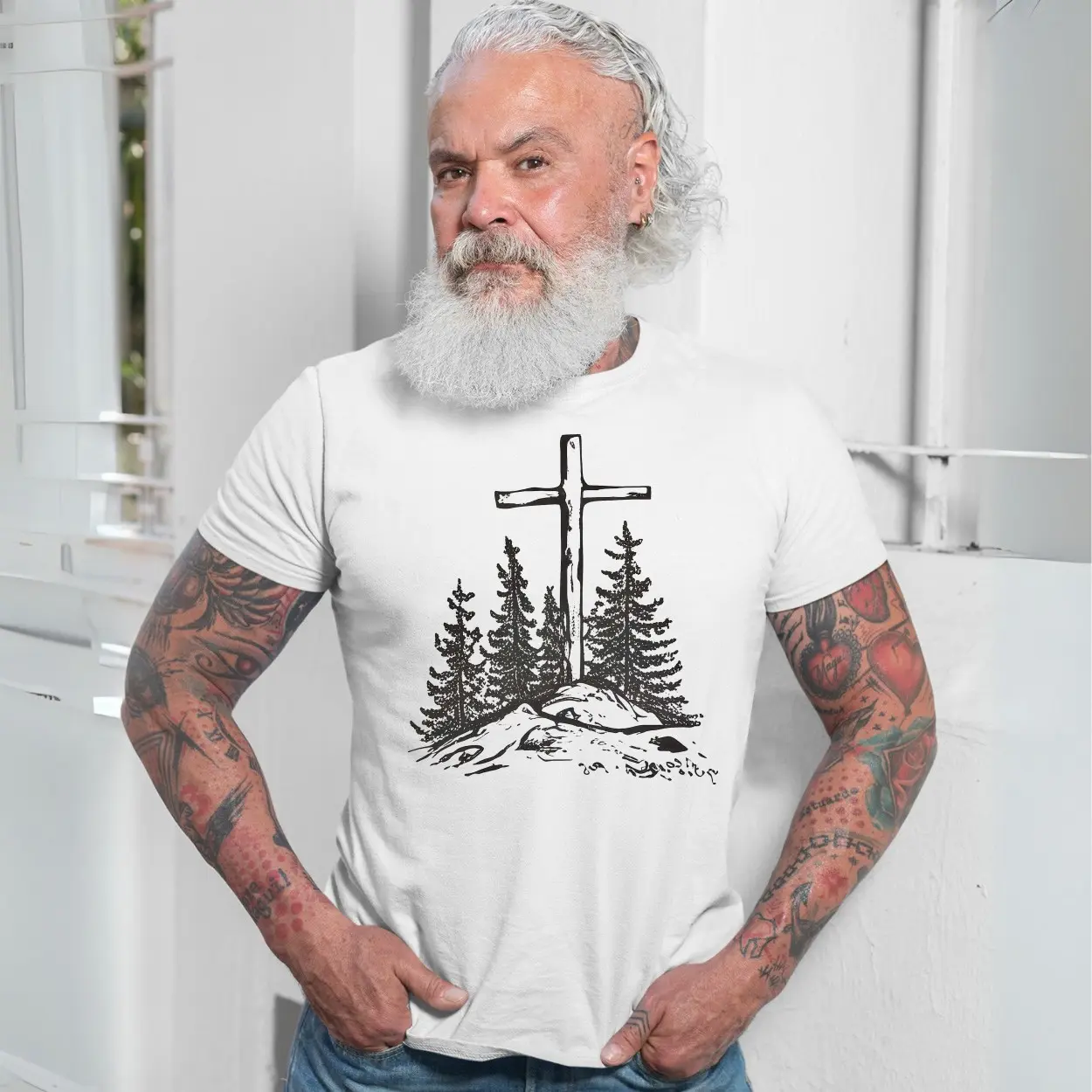 Faith Can Move Mountains T Shirt Christian Cross and Pine Trees 7 1.jpg