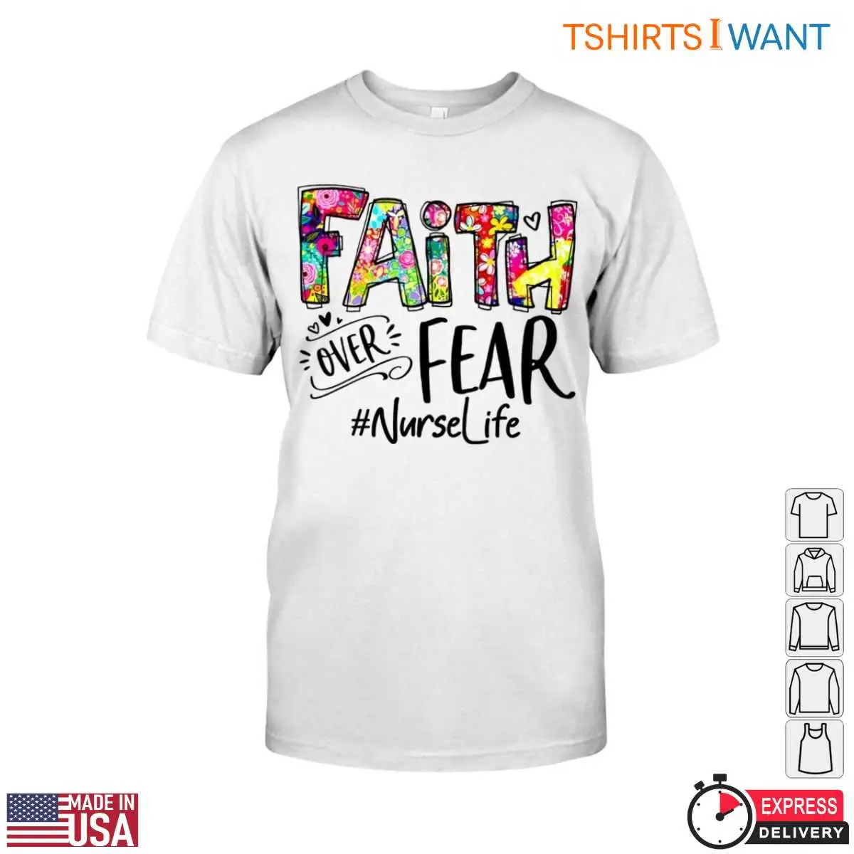 Faith Over Fear T-Shirt - Inspirational Floral Graphic Tee 12 Faith Over Fear T-Shirt Front View