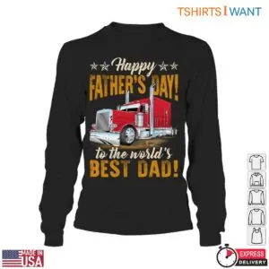 Father's Day Trucking Gift Tee - World's Best Dad With Red Truck Graphic 10 Fathers Day Trucking Gift Tee 5 1.jpg