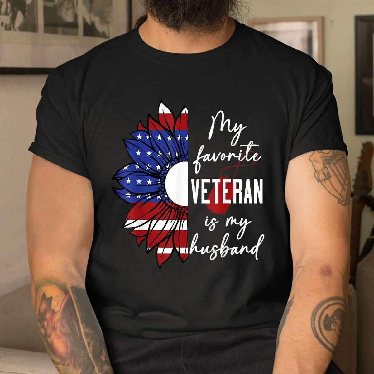 Favorite Veteran Husband Sunflower Flag T-Shirt 11 Favorite Veteran Husband Sunflower Flag T Shirt 4