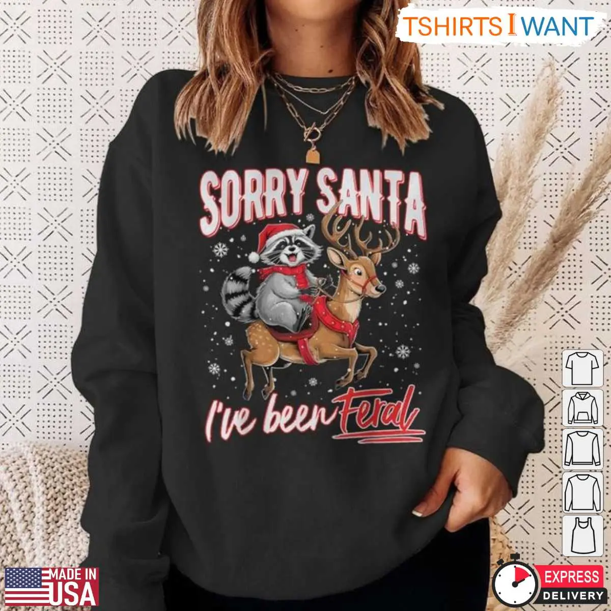 Feral Raccoon T-Shirt - Funny Christmas and Reindeer Graphic Tee 13 Feral Raccoon T-Shirt Detail