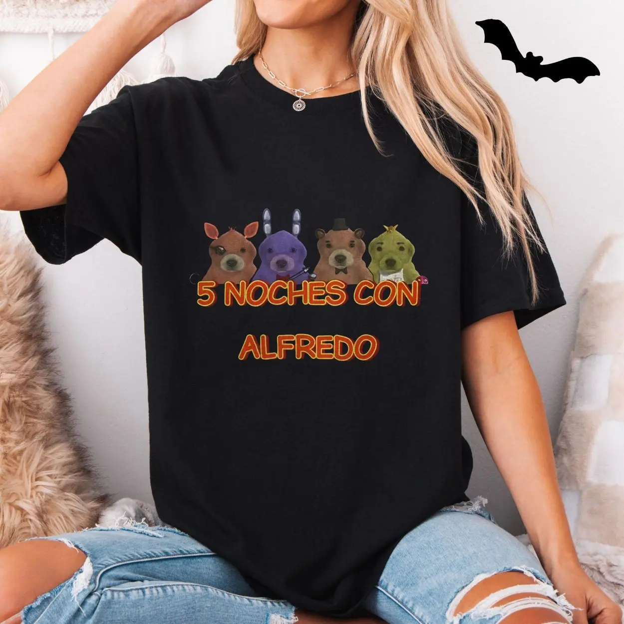 Five Nights Parody T shirt E28093 5 Noches Con Alfredo Cute Dog Mashup Tee 5.jpg