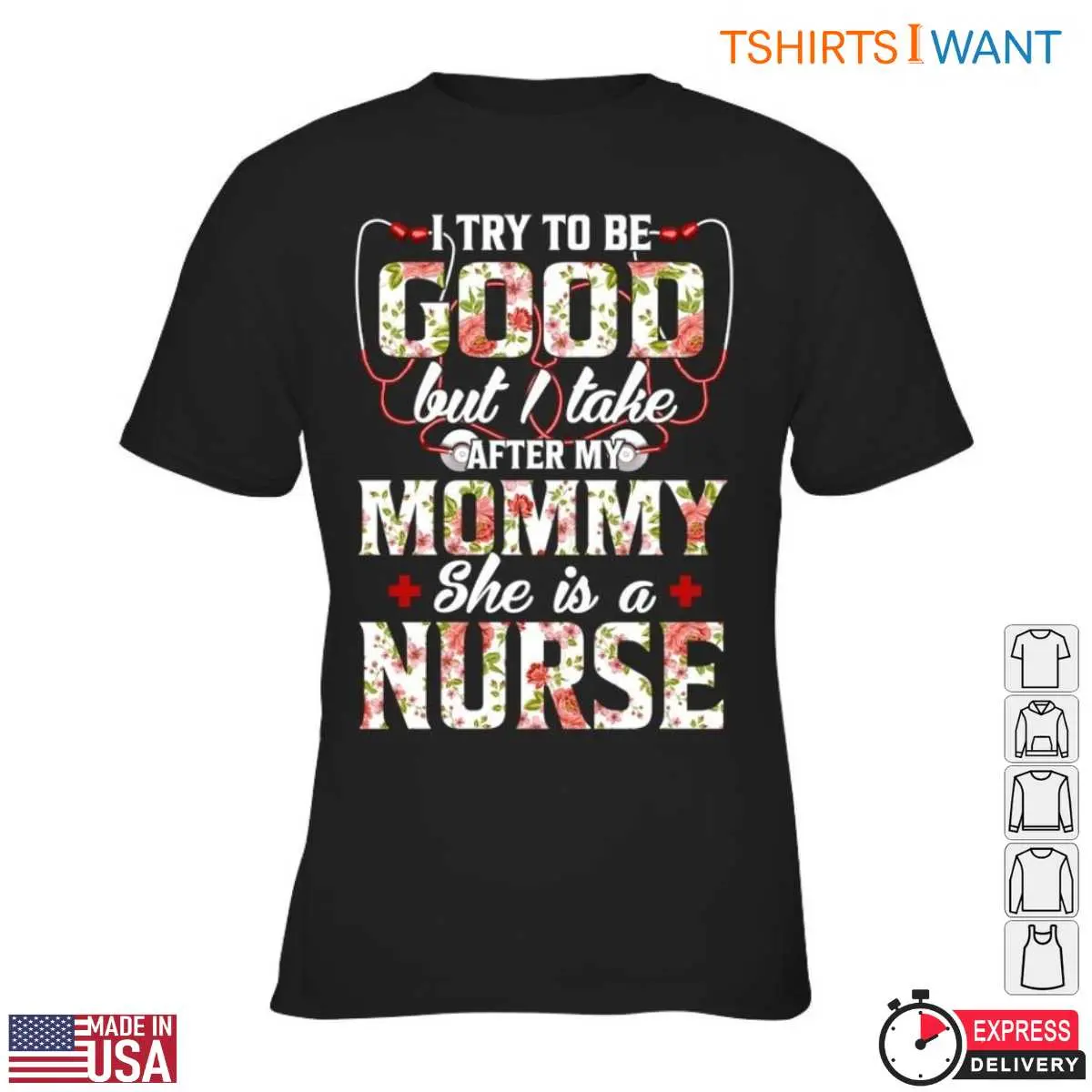 Floral Stethoscope Pattern Nurse Mom T-Shirt 13 Nurse Mom T-Shirt Detail