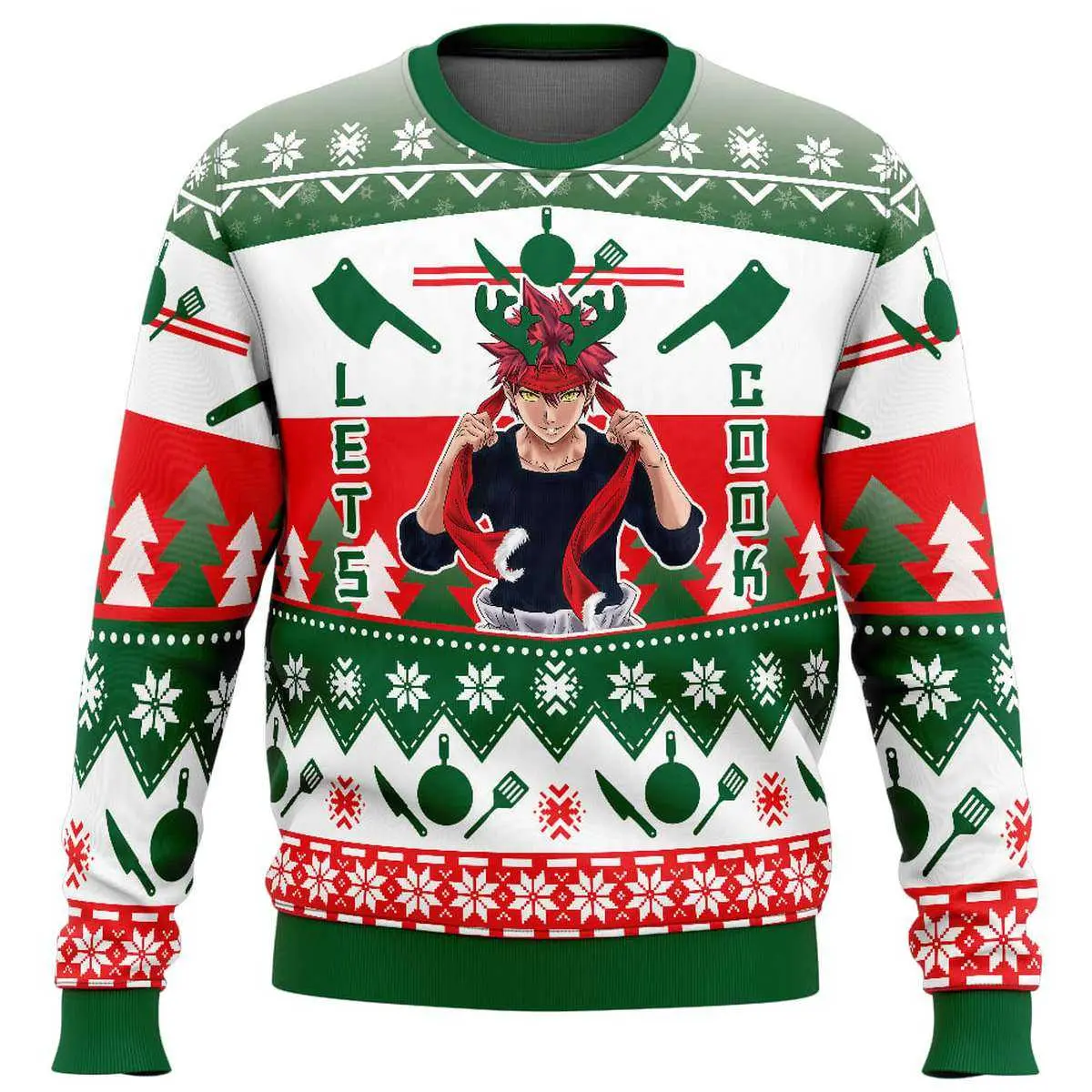 Food Wars Christmas: "Let's Cook" Holiday Sweater 5 Food Wars Christmas Lets Cook Holiday Sweater 2