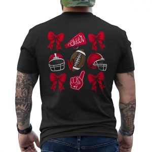 Football Cheerleader T shirt E28093 Red Bows Helmets Megaphone Game Day Tee 6.jpg