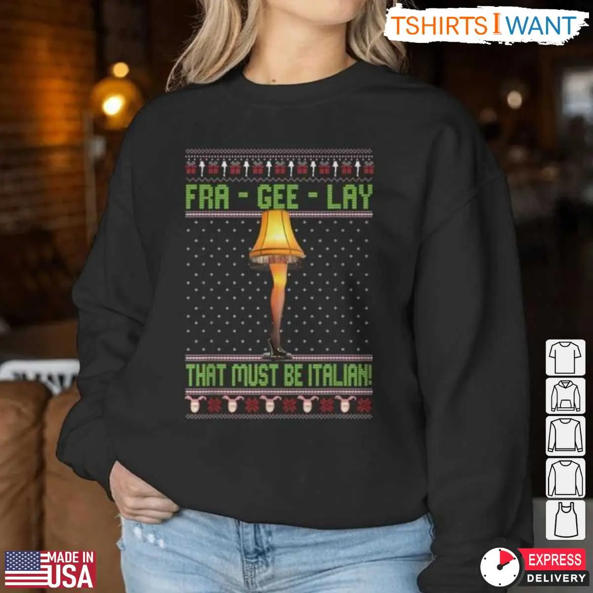 Fra Gee Lay T-Shirt - 'That Must Be Italian' Holiday Leg Lamp Graphic 13 Fra Gee Lay T-Shirt Detail