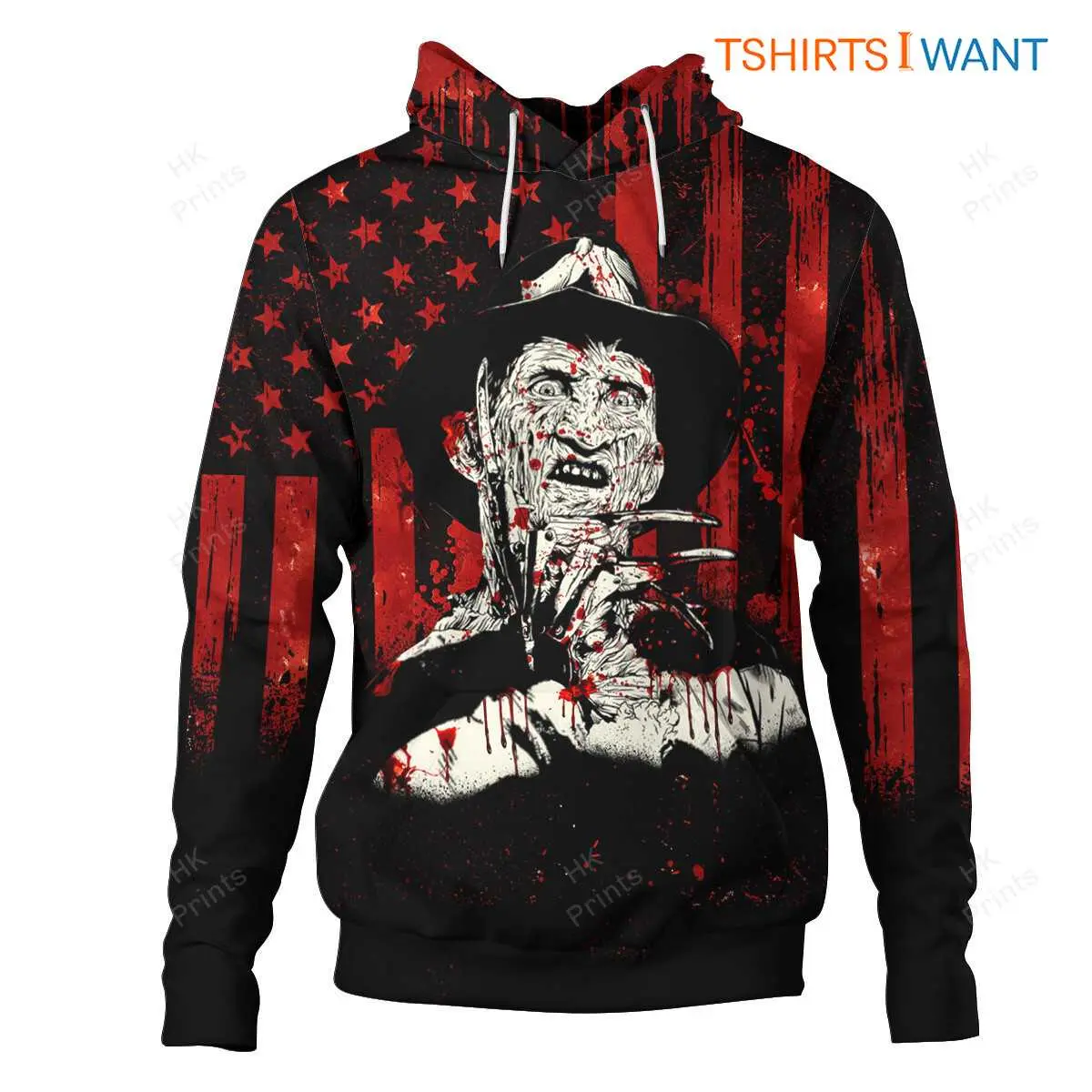 Freddy Krueger Hoodies American Flag Theme Horror Movie Villain Apparel 6 Freddy Krueger American Flag Hoodie Front View