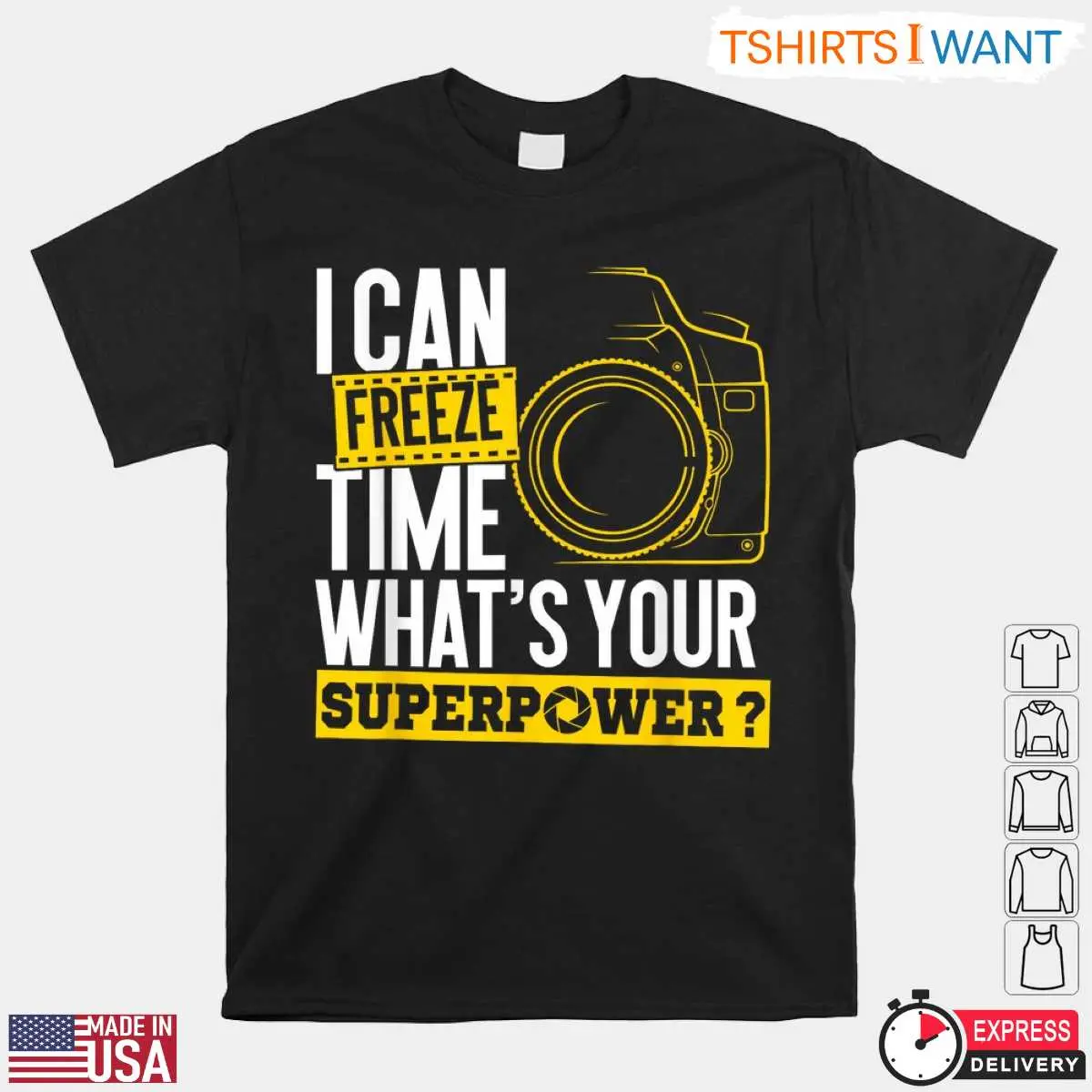 I Can Freeze Time Superpower Photographer Camera T-Shirt 3 Detail view of Superpower Photography Shirt