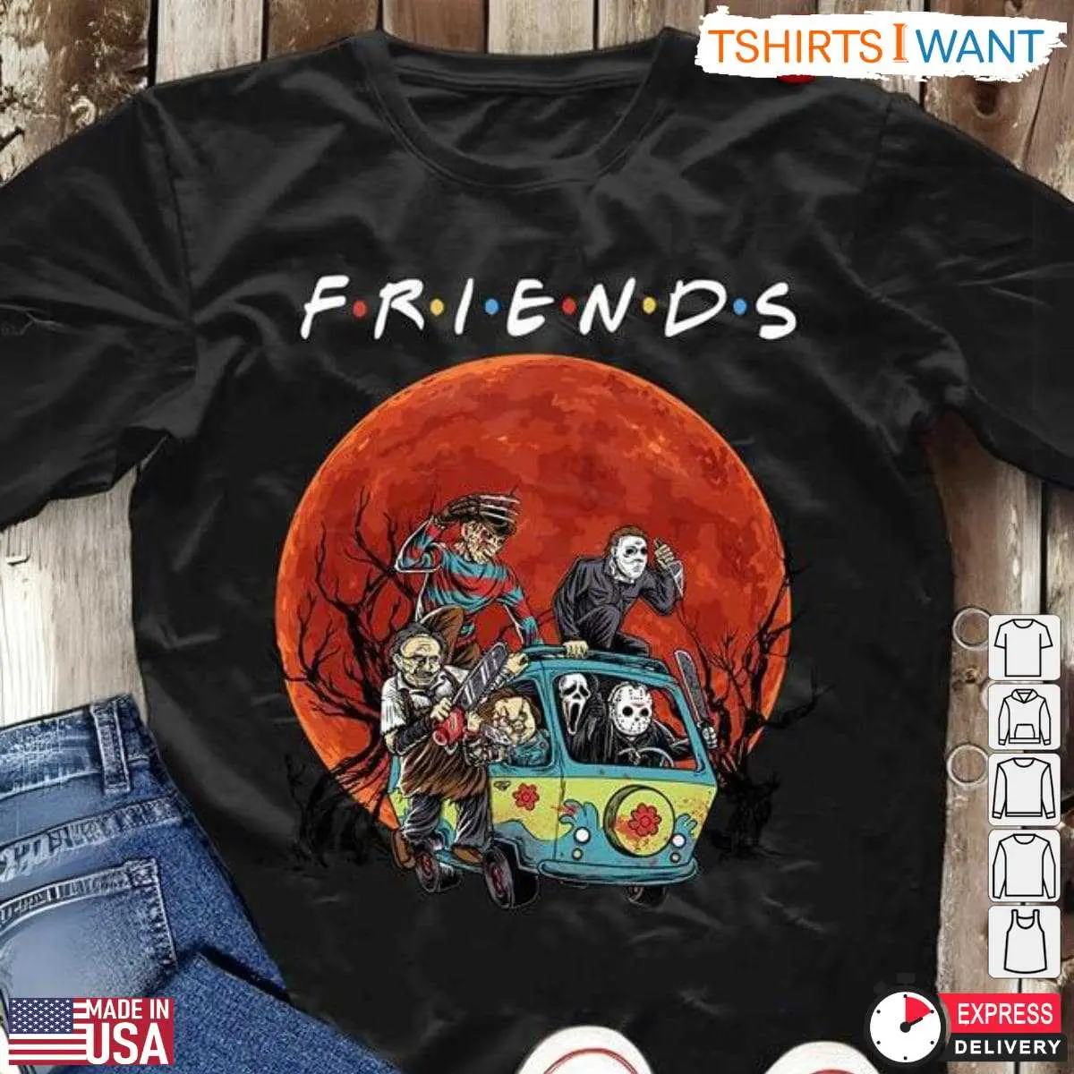 Friends Halloween Shirt E28093 Horror Characters Friends on a Scary Ride 1 1.jpg