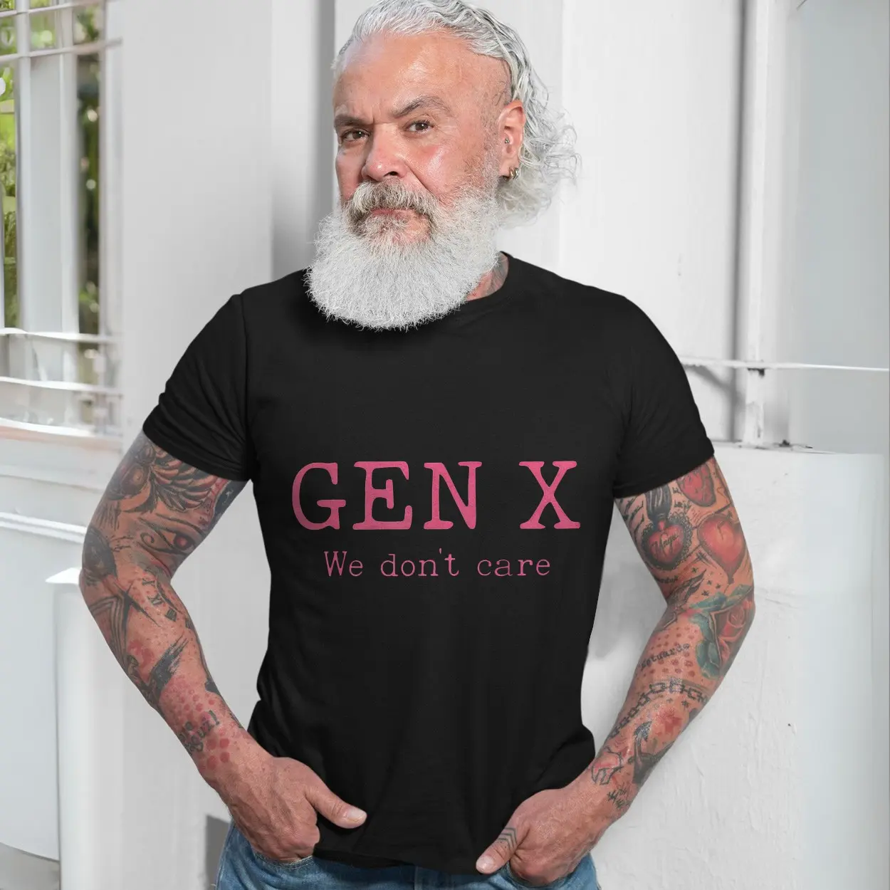 Funny Gen X T Shirt E28093 We Dont Care Retro Pink Tee 7.jpg