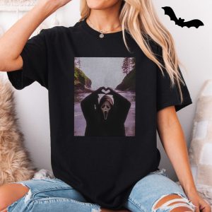 Funny Ghostface T Shirt E28093 Horror Beach Scene Heart Hands Meme Tee 5.jpg