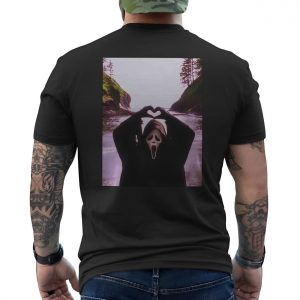 Funny Ghostface T Shirt E28093 Horror Beach Scene Heart Hands Meme Tee 6.jpg